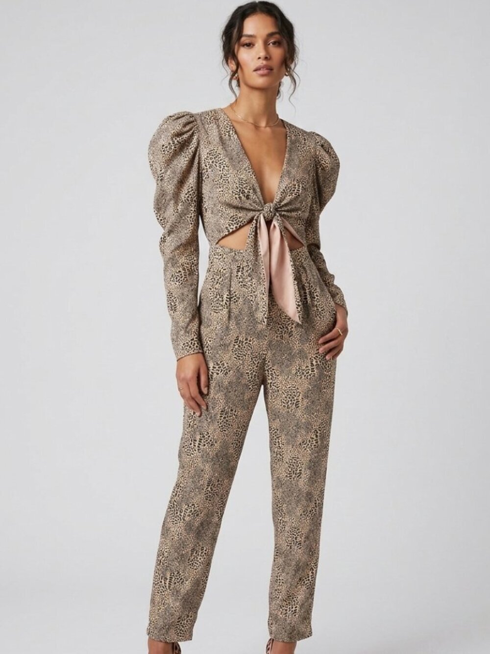Lovers and Friends Leopard Print Cut-Out Tie-Front Jumpsuit Size XS